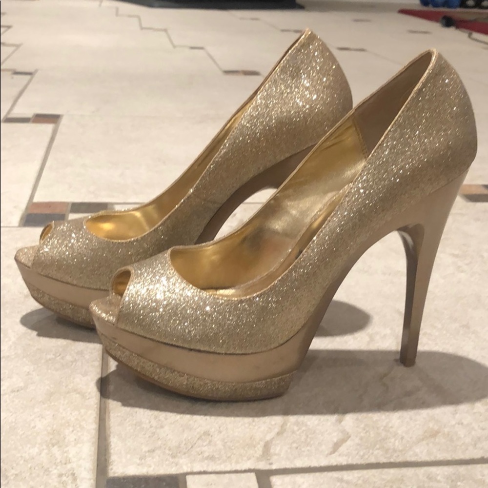 Gold sparkly heels